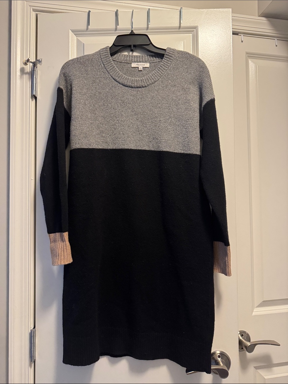 Madewell Colorblock Long Sleeve Sweater Dress in Gray, Black & Tan